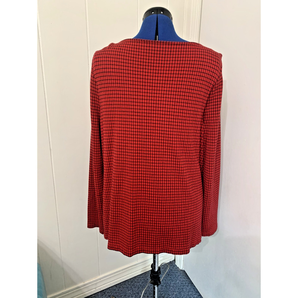 J Jill Ponte Red/Black Plaid Pull Over Tunic Top Size XL Lagenlook Artsy Holiday - Picture 5 of 9